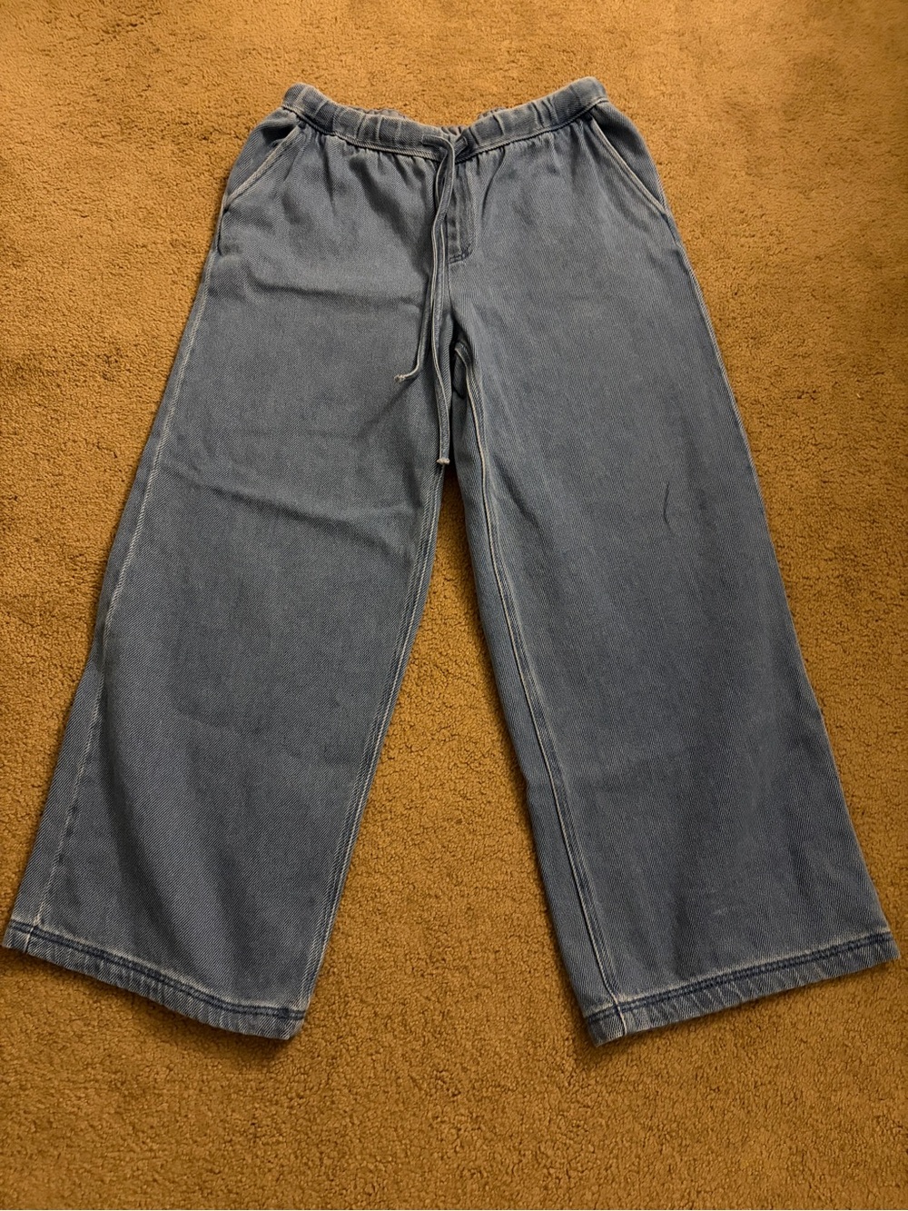 Wide-Leg Denim Jogger Pants - Light Blue